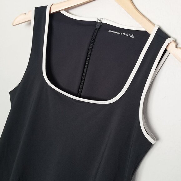 Abercrombie & Fitch Squareneck Traveler Mini Dress M Black White Trim Athleisure - Picture 9 of 16